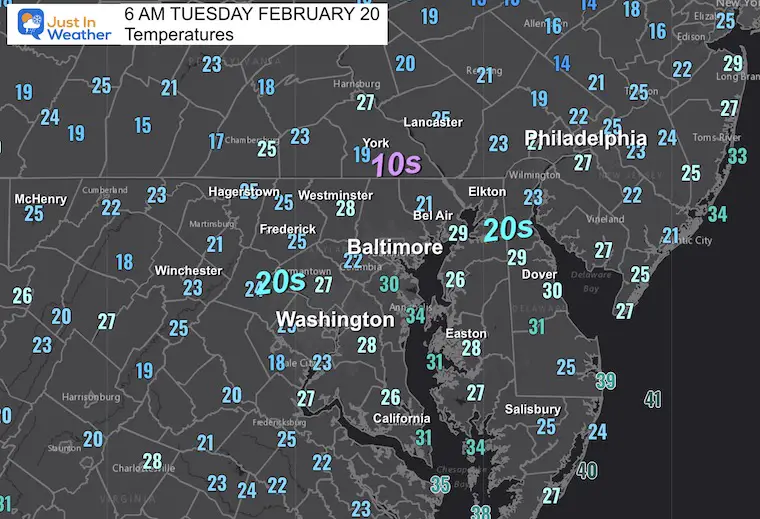 February 20 weather morning temperatures 