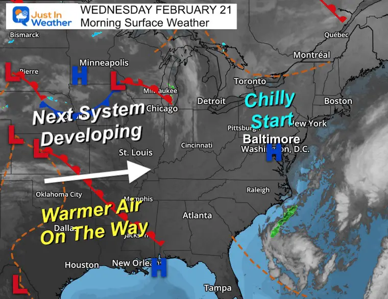 February 21 weather Wednesday morning