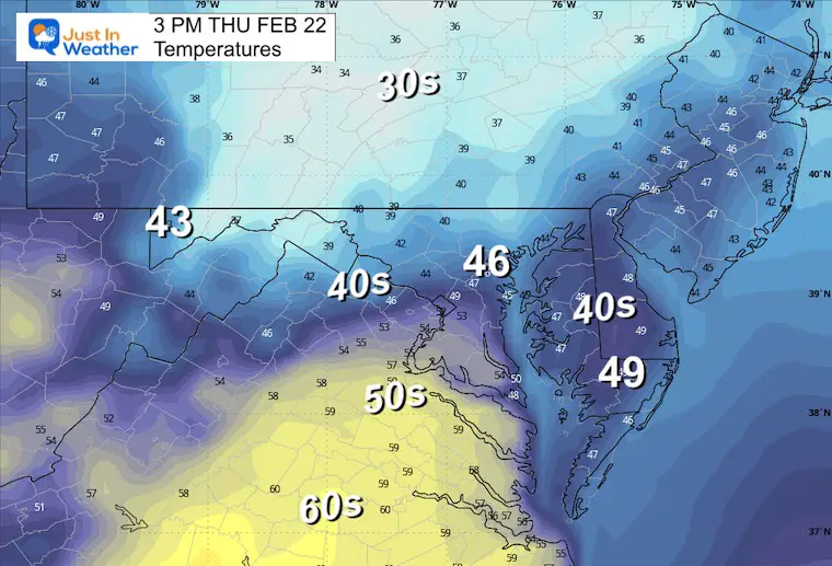 February 21 weather temperatures Thursday afternoon