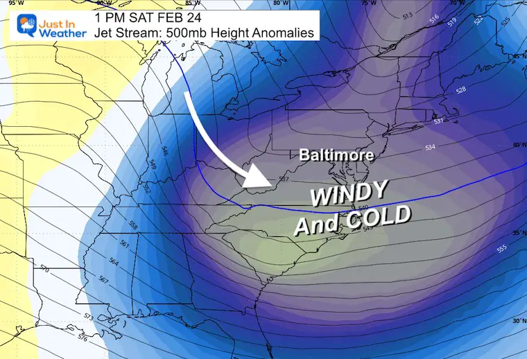 February 22 weather jet stream cold Saturday