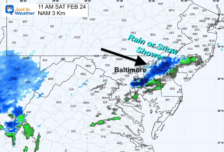 February 23 weather radar forecast snow Saturday 11 AM