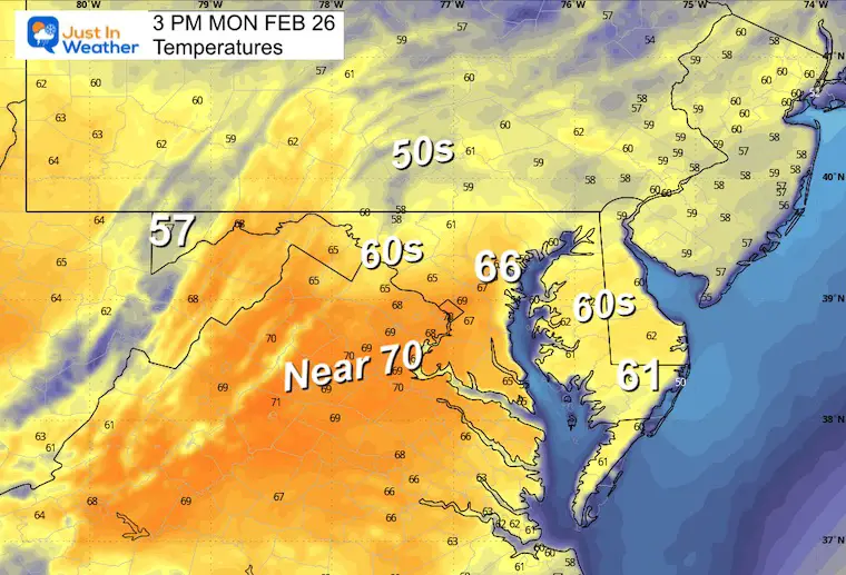 February 26 weather temperatures Monday afternoon