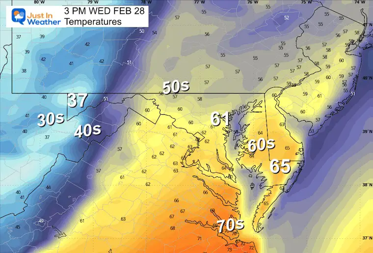 February 27 weather temperatures Wednesday afternoon