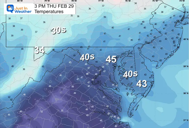 February 28 weather temperatures Thursday afternoon