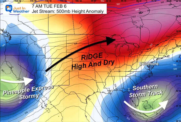 February 3 weather jet stream Tuesday USA