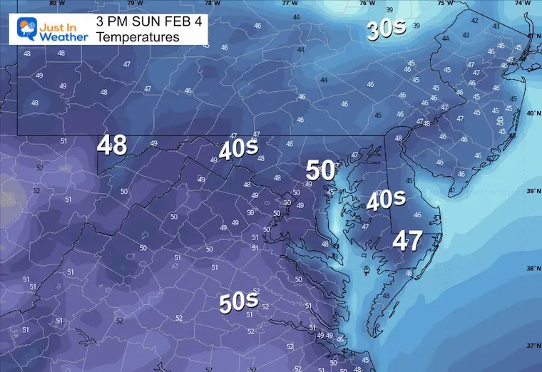 February 4 weather temperatures Sunday afternoon