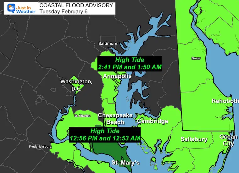 February 6 weather Coastal Flood Advisory Tuesday