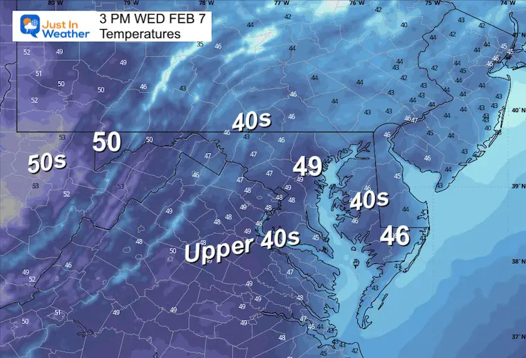 February 7 weather forecast temperatures Wednesday afternoon