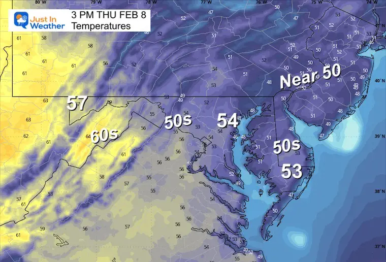 February 8 weather temperatures Thursday afternoon