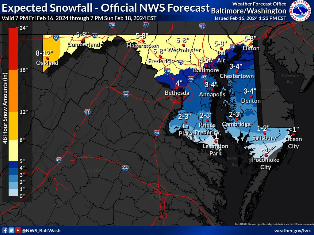 Snow Forecast Maryland NWS February 16