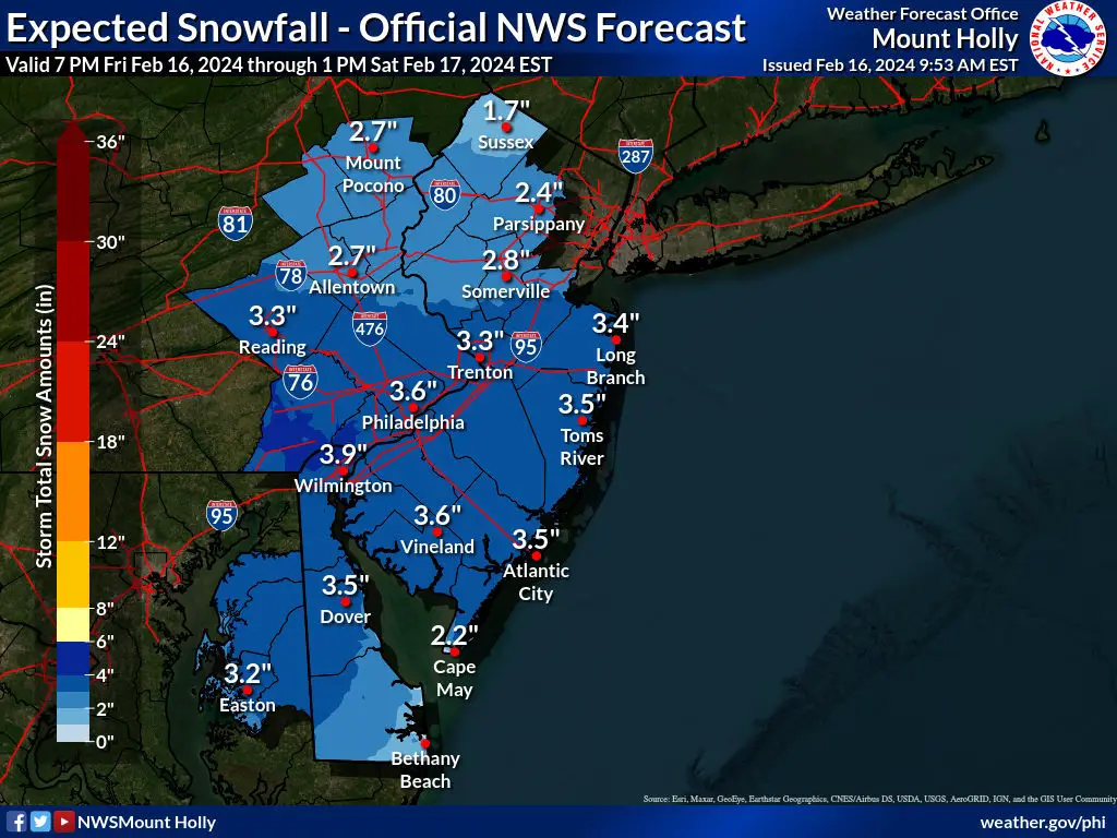 Snow Forecast Philadelphia and Delaware 