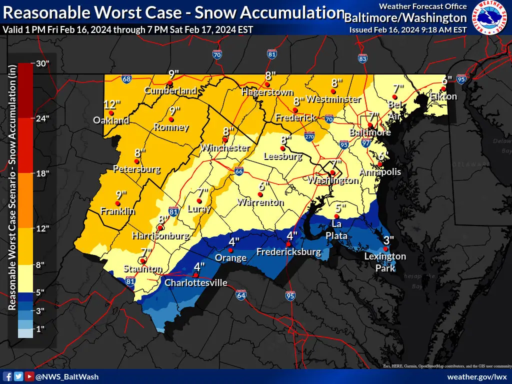 Snow Forecast National Weather Service Maryland High End