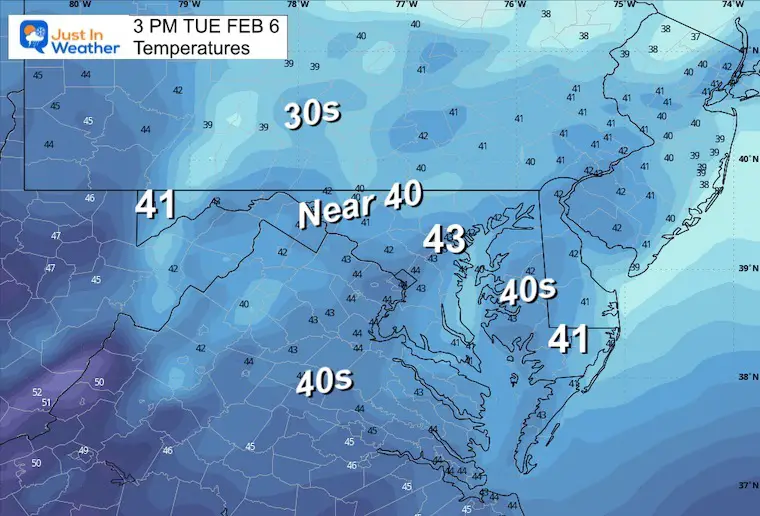 February 5 weather temperatures Tuesday afternoon