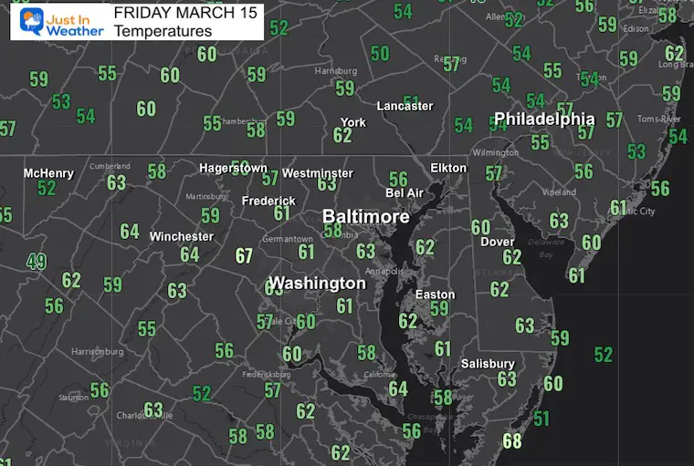 March 15 weather temperatures Friday morning