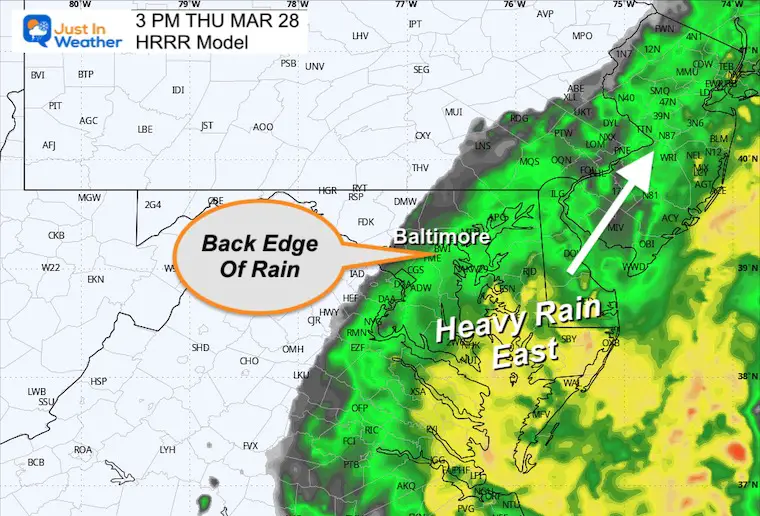 March 28 weather rain forecast Baltimore Orioles HRRR
