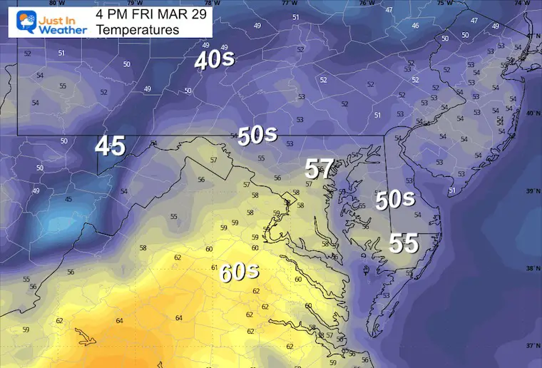 March 28 weather temperatures Friday afternoon
