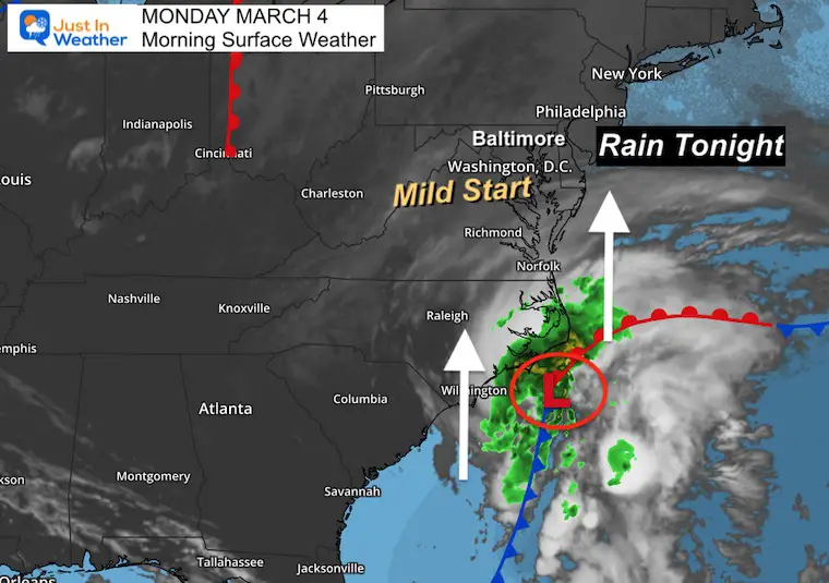 March 4 weather storm map Monday morning