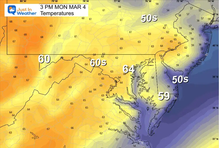 March 4 weather temperatures Monday Afternoon