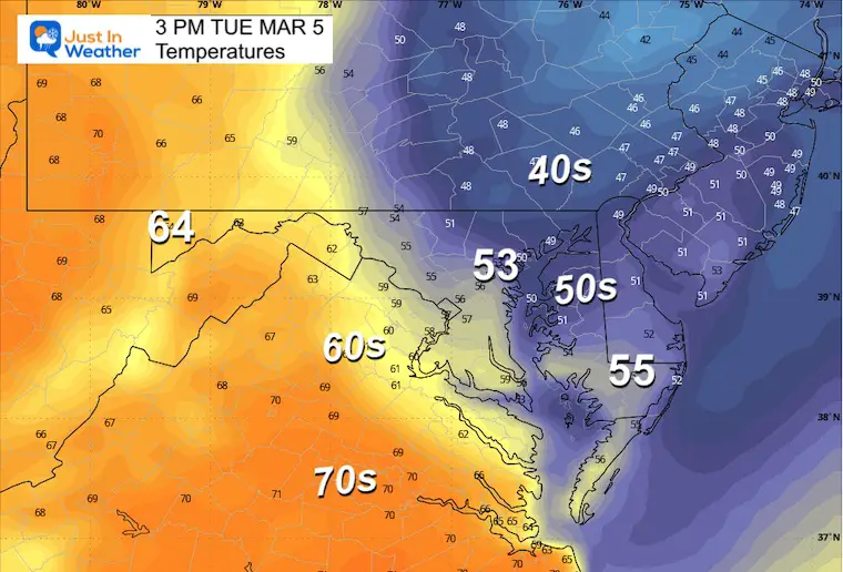 March 4 weather temperatures Tuesday Afternoon