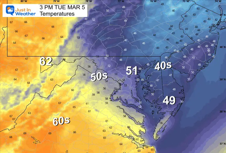 March 5 weather temperature forecast Tuesday