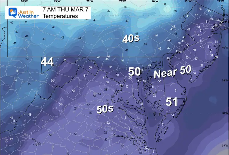March 6 weather temperatures Thursday morning