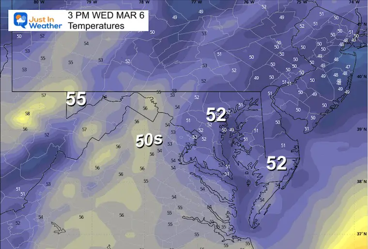 March 6 weather temperatures Wednesday afternoon