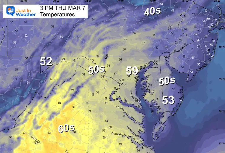 March 7 weather temperatures Thursday afternoon