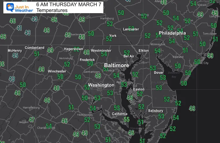 March 7 weather temperatures Thursday morning