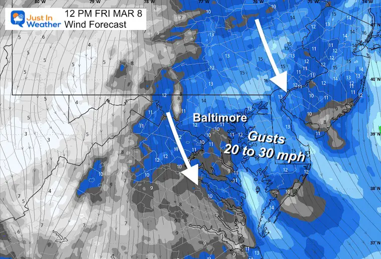 March 7 weather wind forecast Noon