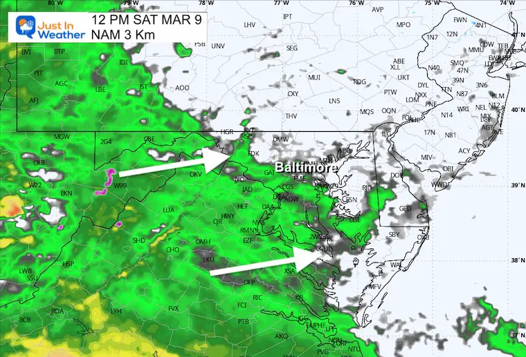 March 8 weather radar rain Saturday Noon