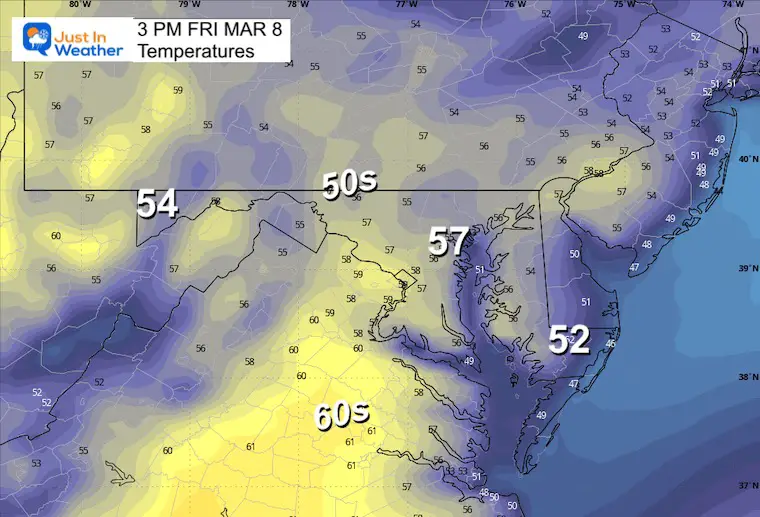 March 8 weather temperatures Friday afternoon