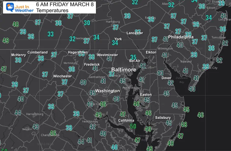 March 8 weather temperatures Friday morning