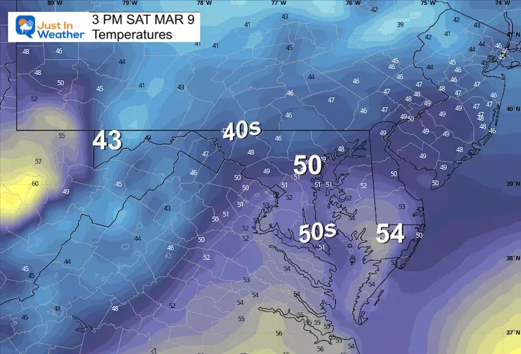 March 8 weather temperatures Saturday afternoon