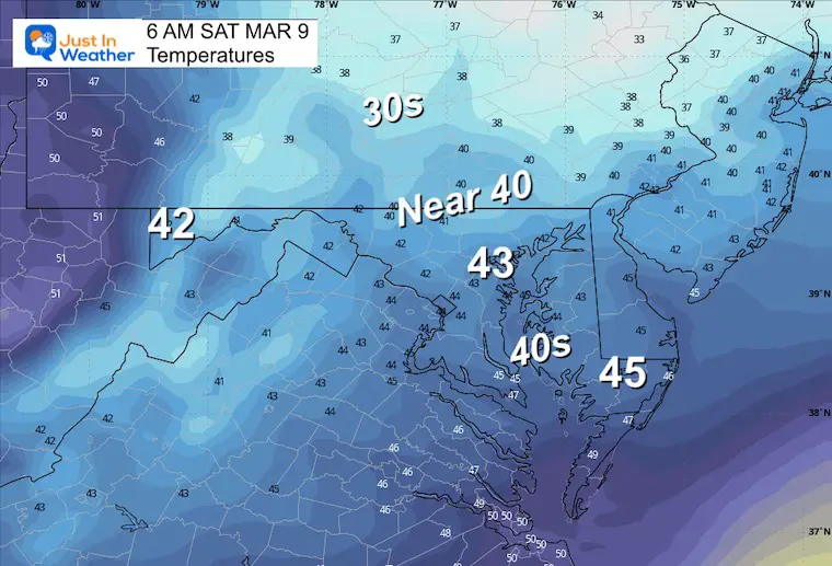 March 8 weather temperatures Saturday morning