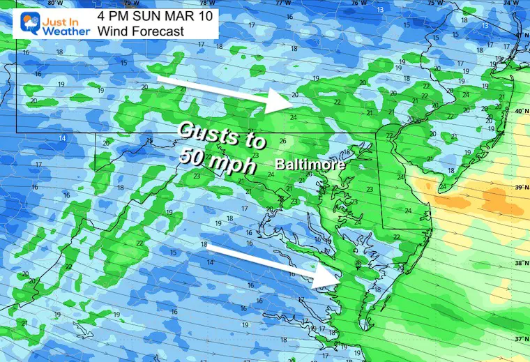 March 9 weather wind forecast Sunday afternoon