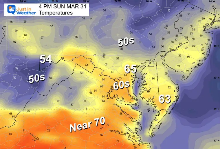 March 30 weather temperatures Sunday afternoon