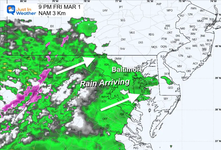 March 1 weather rain Friday evening