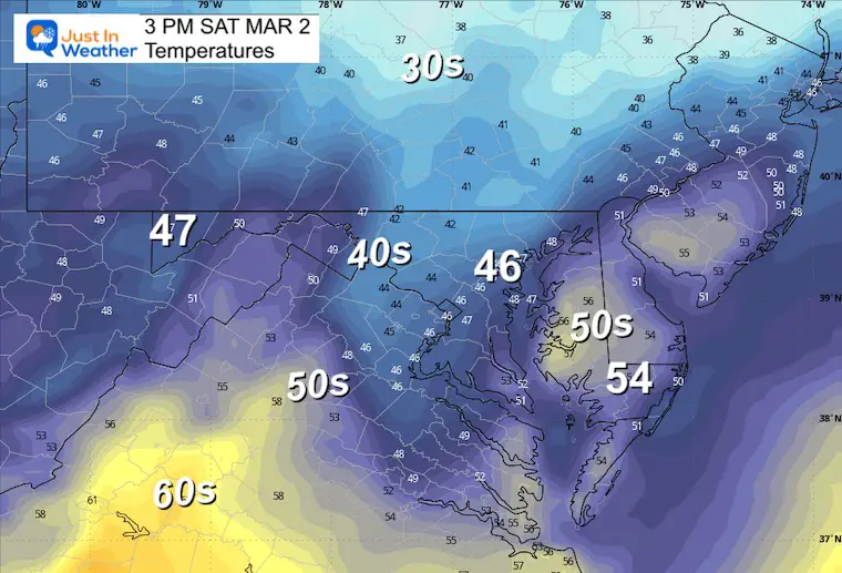 March 1 weather temperatures Saturday afternoon
