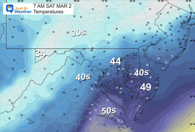 March 1 weather temperatures Saturday morning