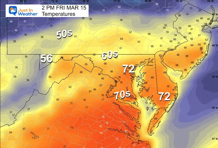 March 14 weather temperatures Friday afternoon