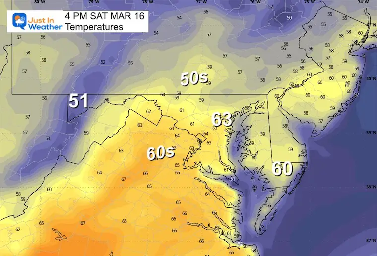 March 15 weather temperatures Saturday afternoon