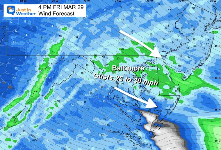 March 29 weather wind forecast Friday afternoon