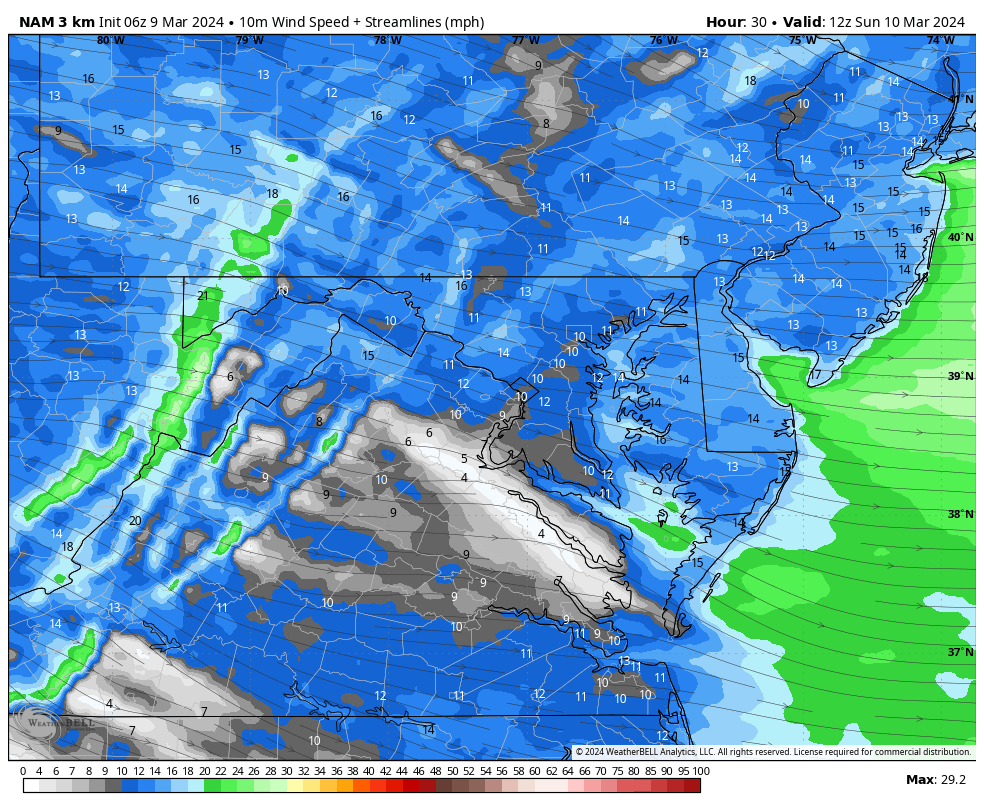 March 9 weather wind forecast Sunday