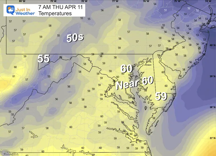April 10 weather forecast temperatures Thursday morning