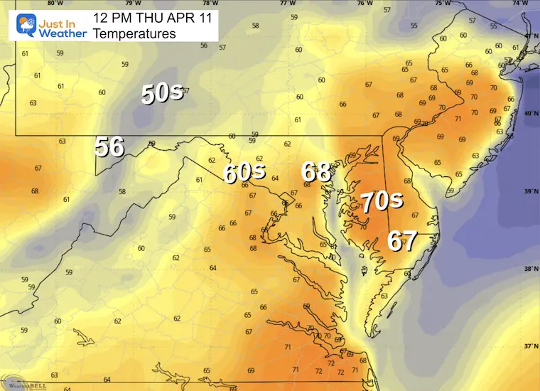 April 10 weather temperatures Thursday afternoon