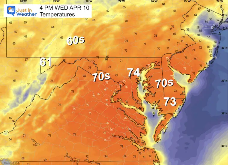 April 10 weather temperatures Wednesday Afternoon