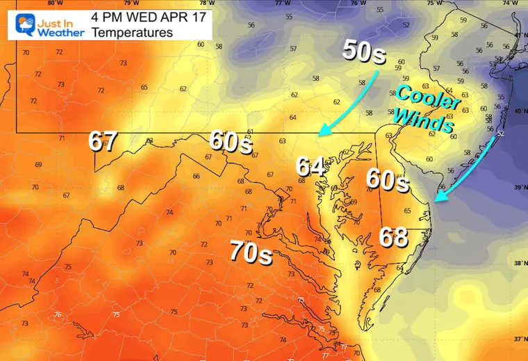 April 16 weather temperatures Wednesday afternoon