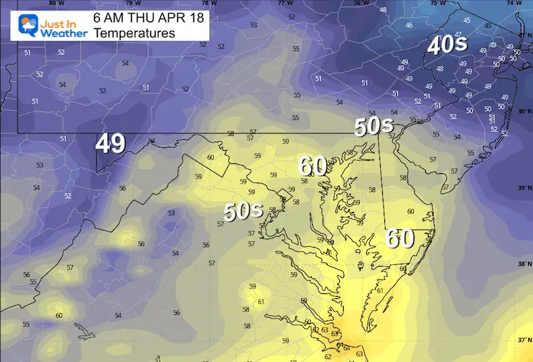 April 17 weather forecast temperatures Thursday morning