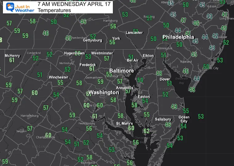 April 17 weather temperatures Wednesday morning