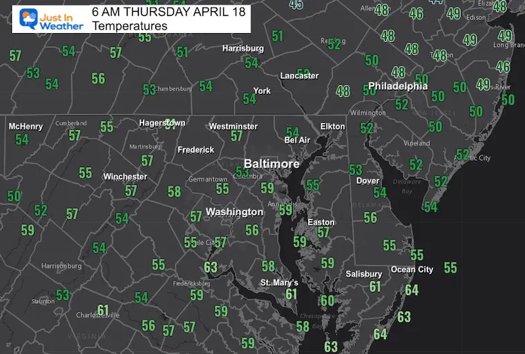 April 18 weather temperatures Thursday morning